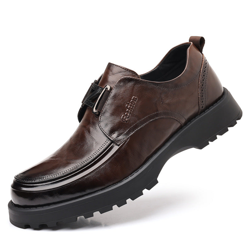 Men's First Layer Cowhide Genuine Business Pumps Lightweight Platform Light Leather Shoes