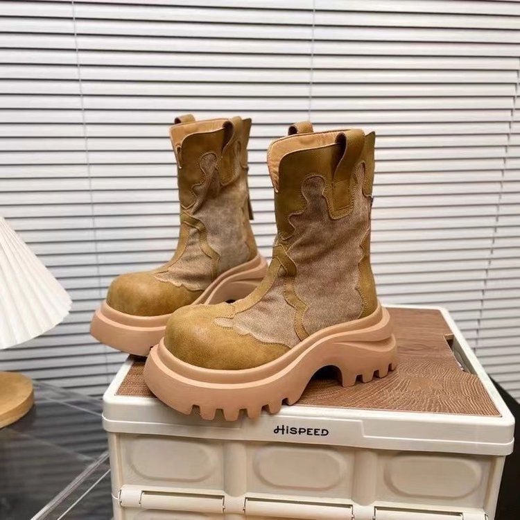 Women's Martin Denim Stitching Tooling Worker Motorcycle Super Small Boots