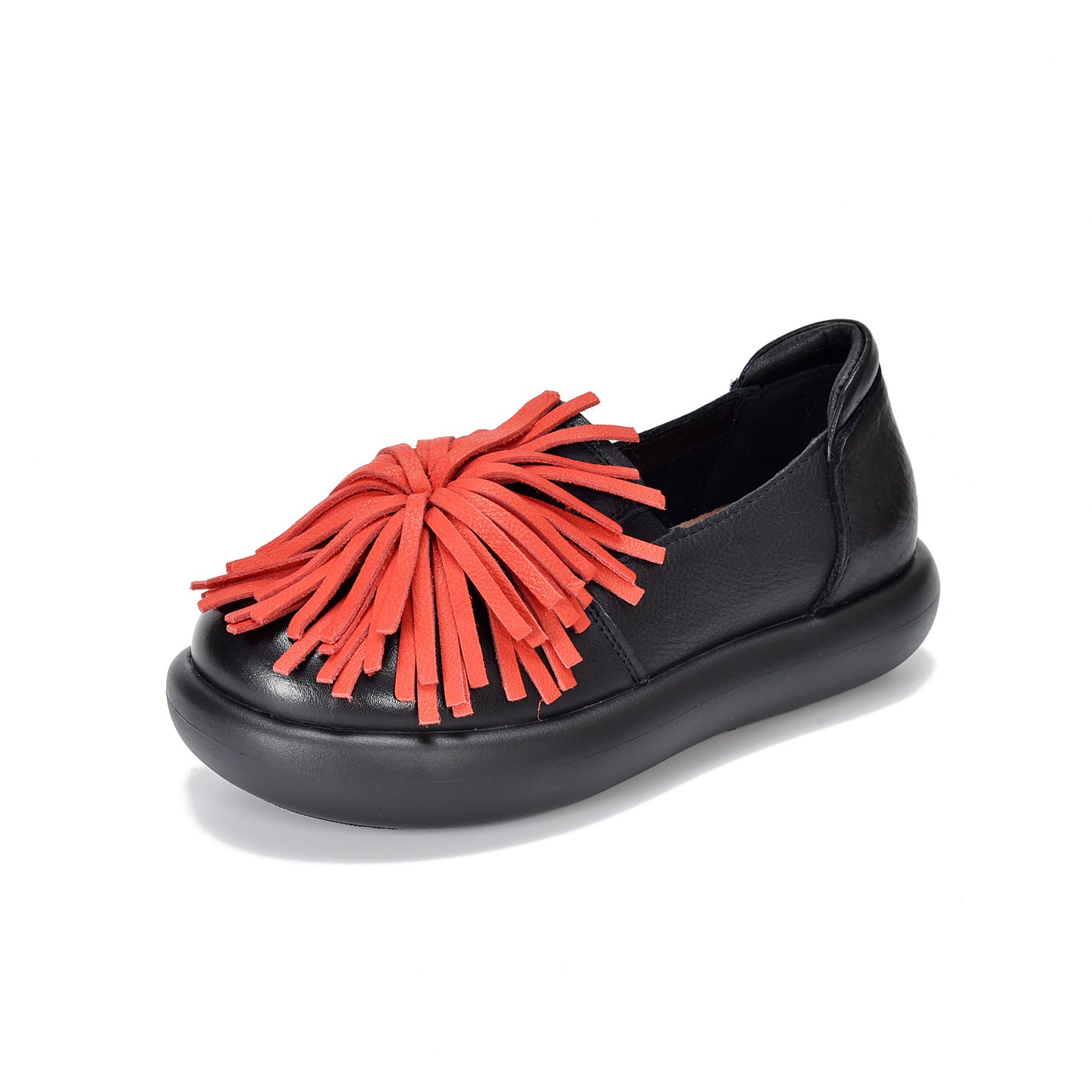 Women's Top Layer Cowhide Platform Comfortable Versatile Retro Handmade Tassel Genuine Women's Casual Shoes