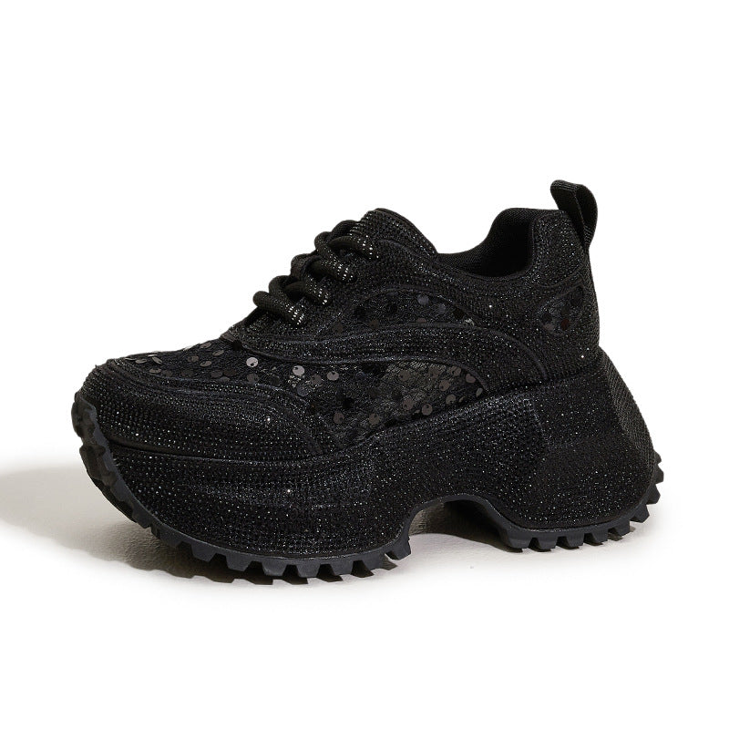 Women's Diamond Small Height Increasing Insole Hollow Sneakers