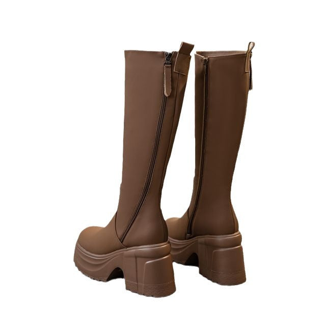 Women's Double Zipper High Riding Thick Bottom Boots
