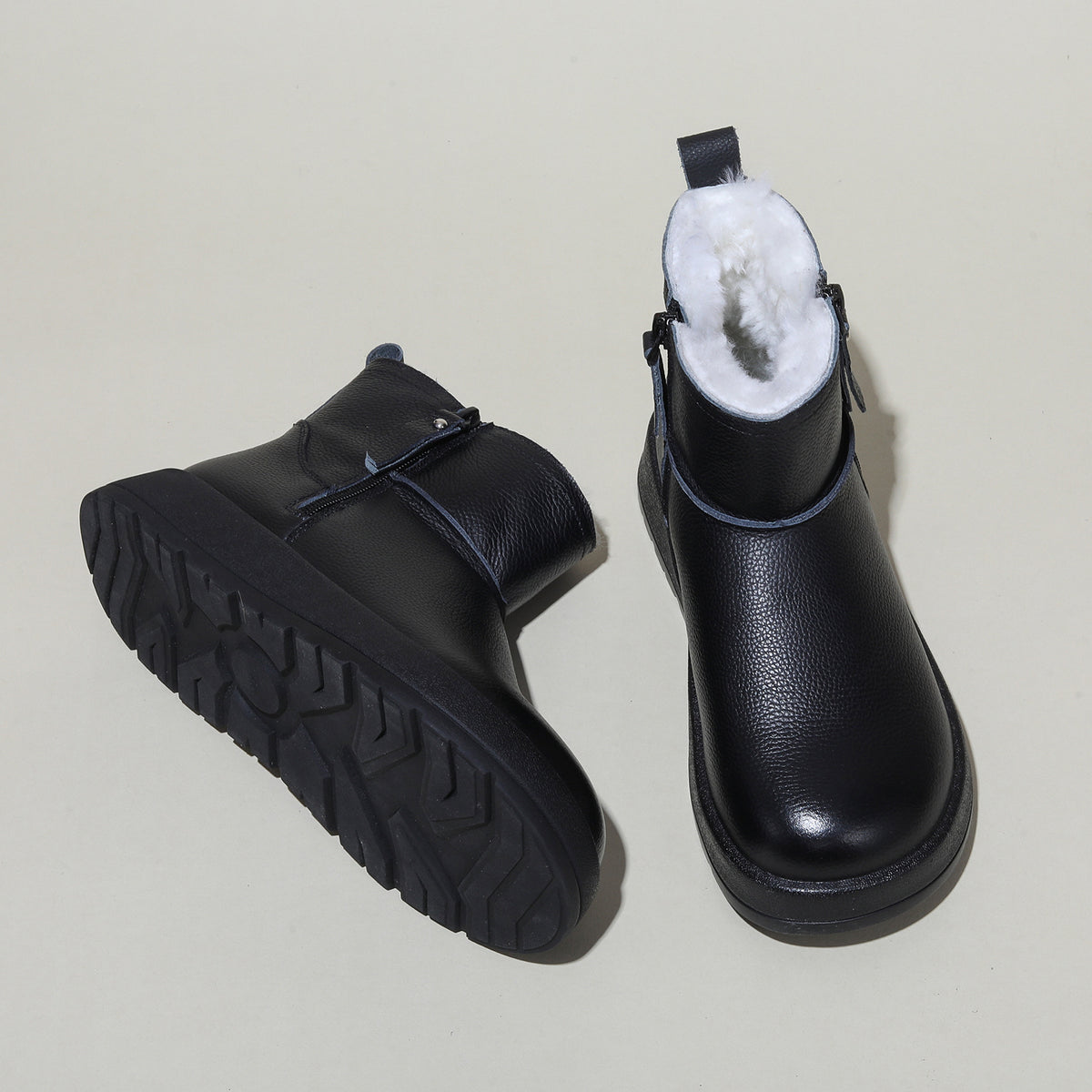 Women's First Layer Cowhide Winter Wool Platform Warm Booties Thickened Snow Boots