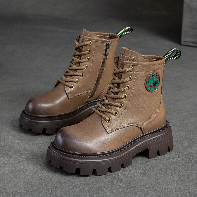 Women's First Layer Cowhide Platform Vintage Martin Boots