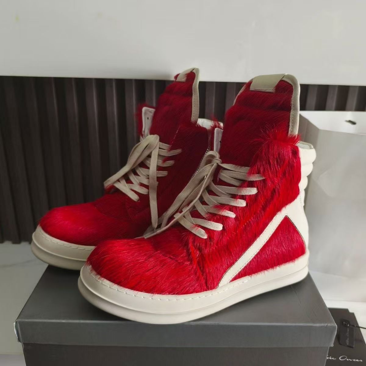 Men's Pink Luxury Horse Hair Trendy Platform Casual Shoes