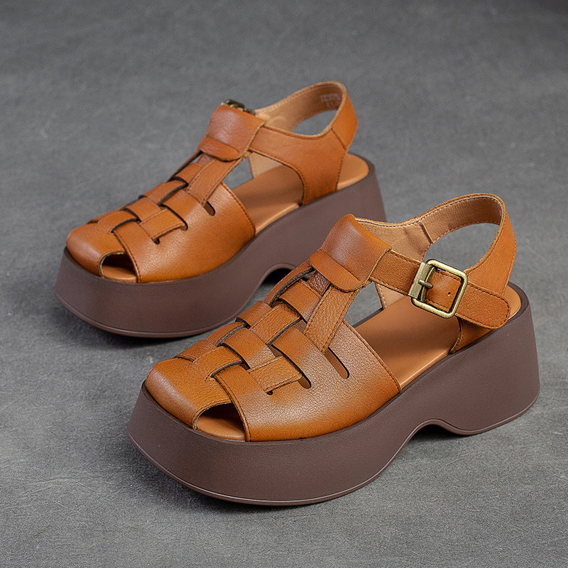 Women's Closed Toe Hand-woven Breathable Platform Top Women's Shoes