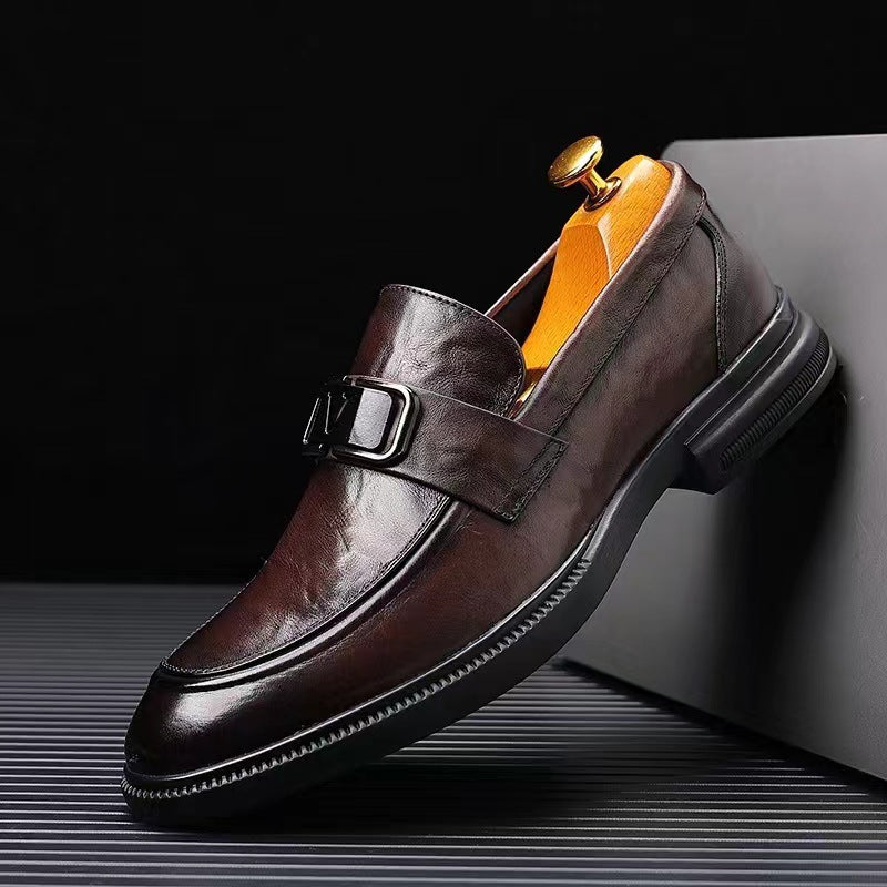 Men's Layer Cowhide Spring British Formal Wear Green Soft Leather Shoes