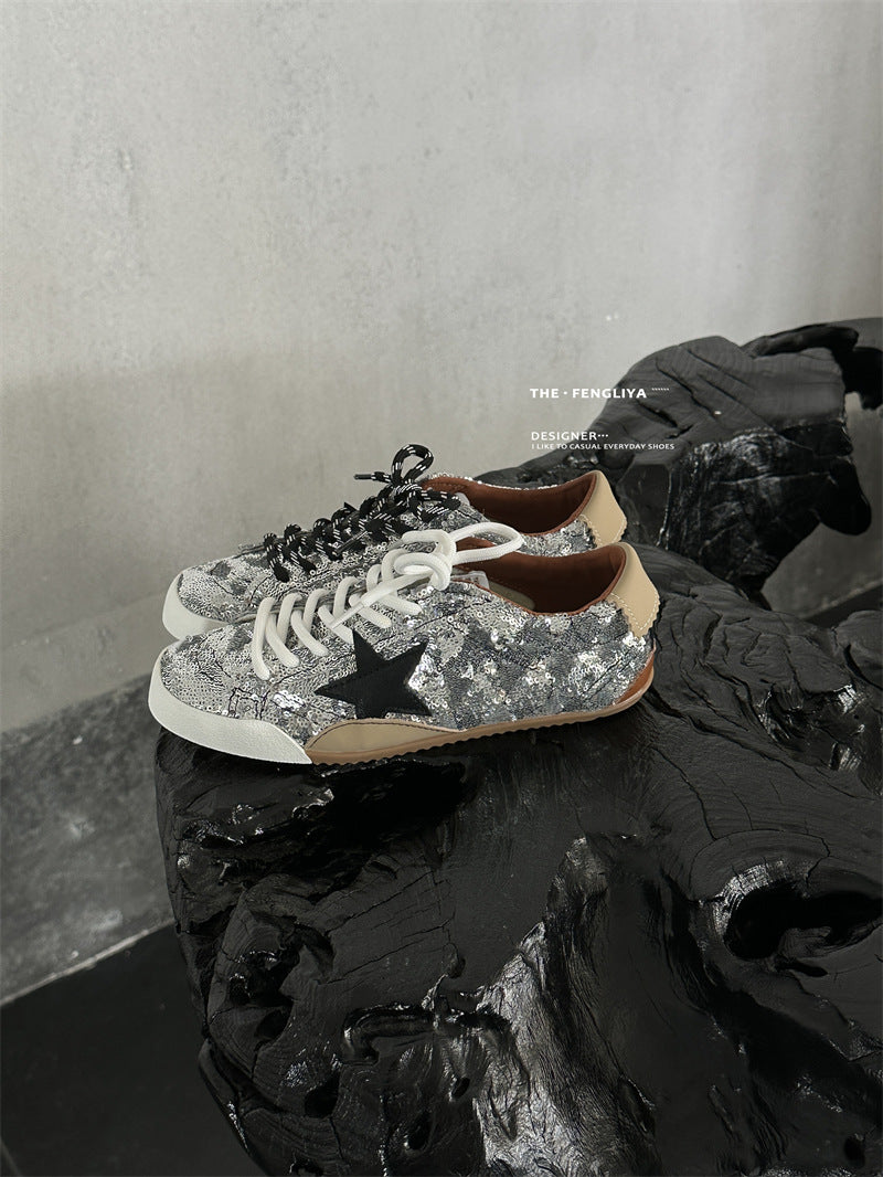 Women's Style Sier Paillette Retro Distressed Star Little Dirty Women's Casual Shoes