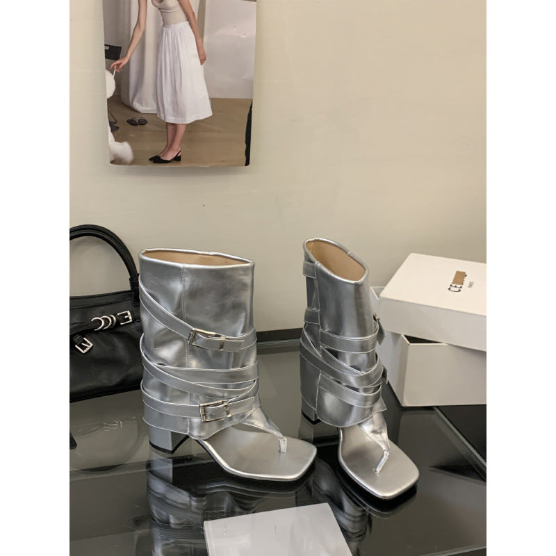 Women's Niche Design Knight Square Toe Chunky Sandals