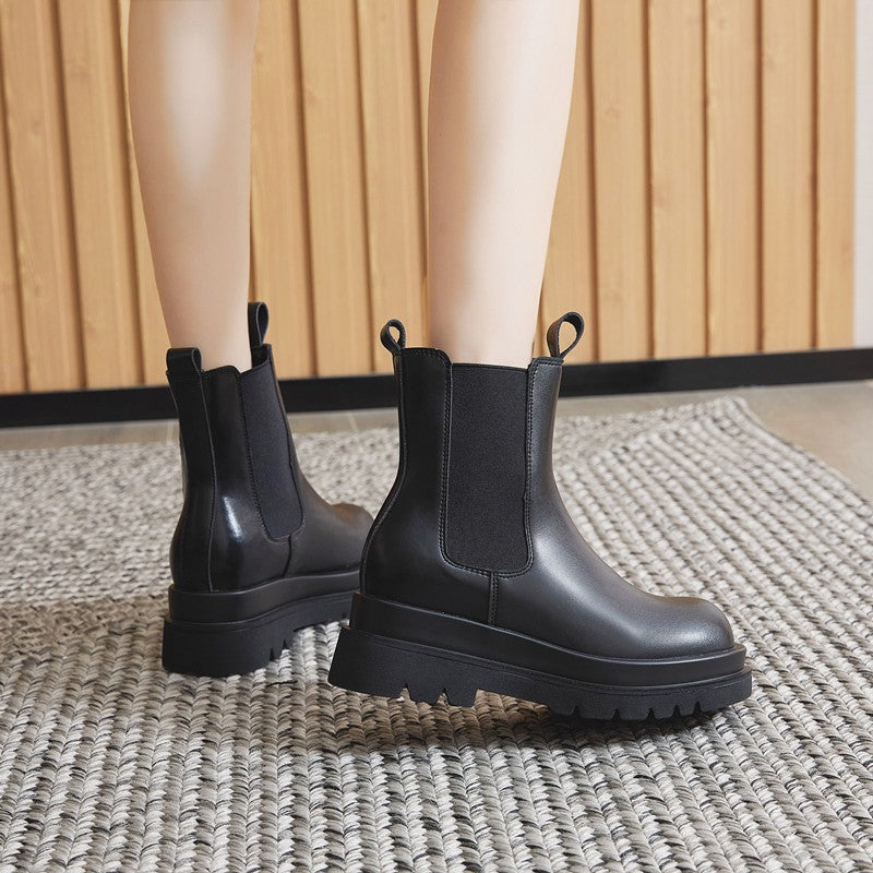 Women's Genuine Smoke Pipe Platform Chelsea Boots