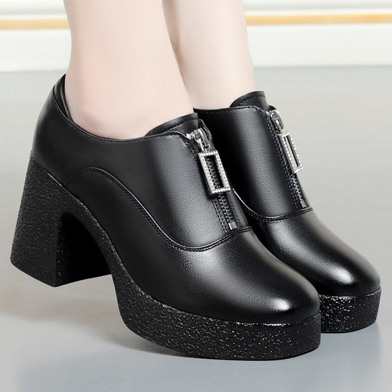 Women's Genuine Chunky Platform White High Not Tired Soft Bag Feet Heels