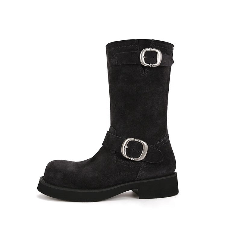 Soft Glutinous Thick Bottom Motorcycle Buckle Boots