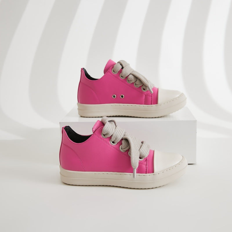 Women's White Thick Shoelaces Personality Tide Bottom Stitching Casual Shoes