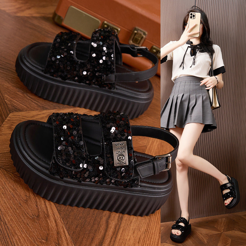 Women's Platform Summer Rocking Sequin Fashion Outdoor Sandals