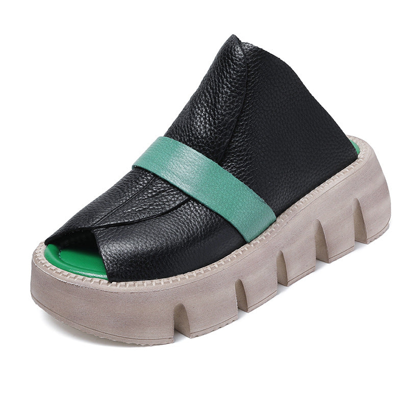 Women's Bottom Retro Genuine Single Strap Slides Summer Open Sandals