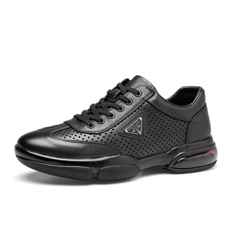 Toe Air Cushion Sports Black Trendy Leather Shoes