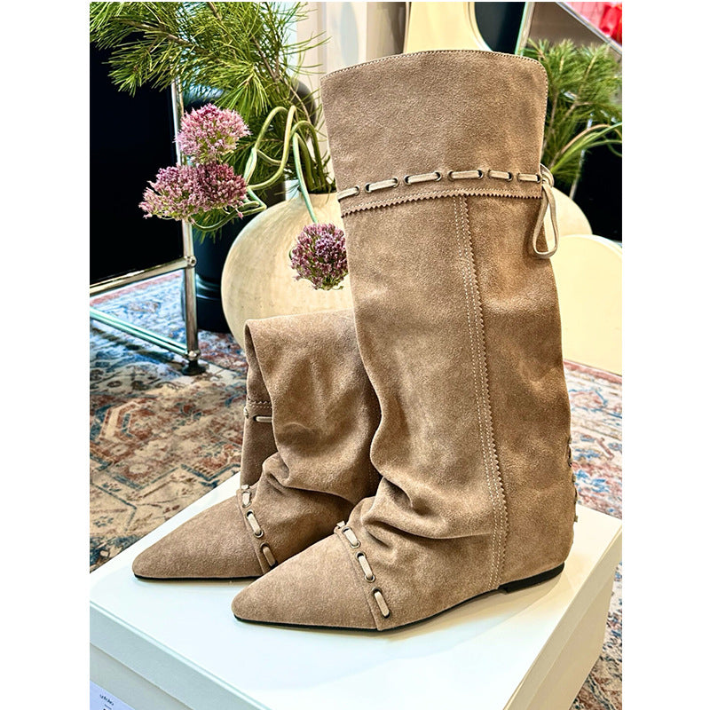 Height Increasing Insole Pointed Toe Knee-high Boots