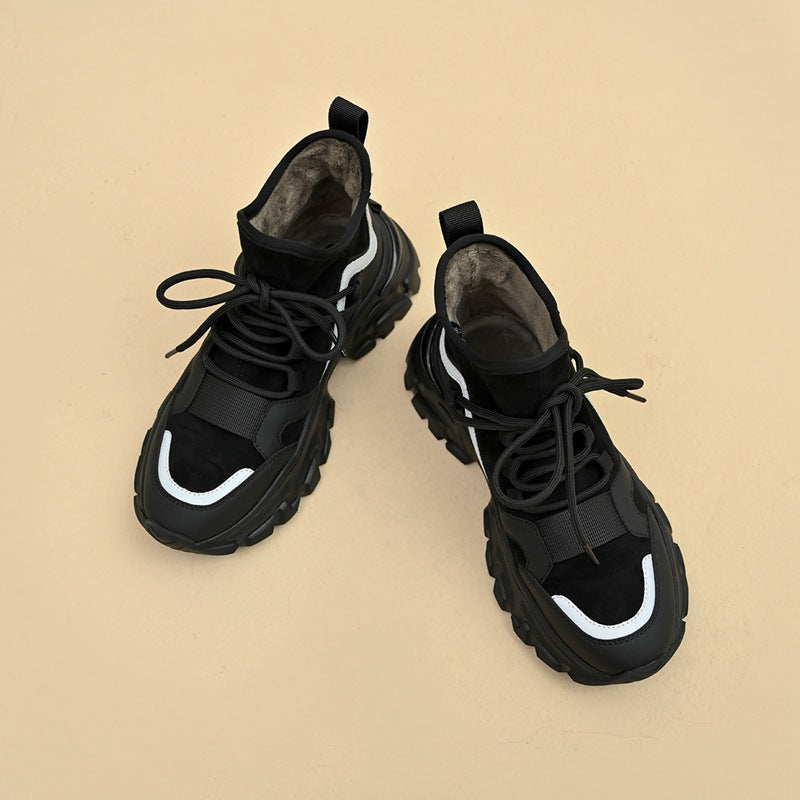 Women's Warm Platform Dad Winter Fleece-lined Bag Sneakers