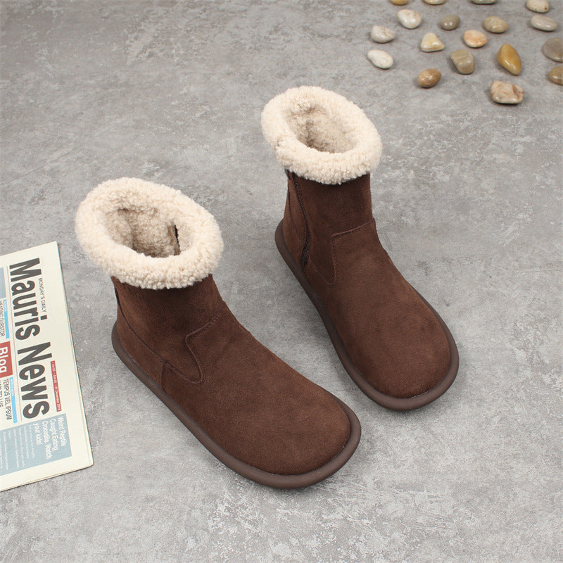 Women's Ankle Flat Suede Side Zipper Doll Snow Boots