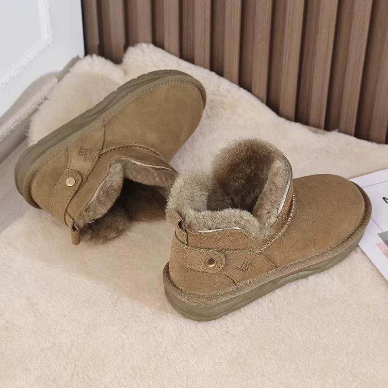 Women's Fur Integrated Fleece-lined Short Low Top Snow Boots