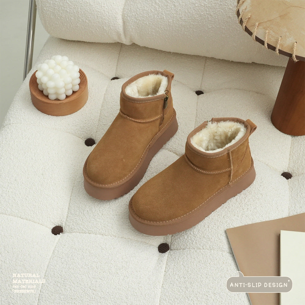 Women's Retro Winter Splash Proof Suede Raise The Bottom Snow Boots