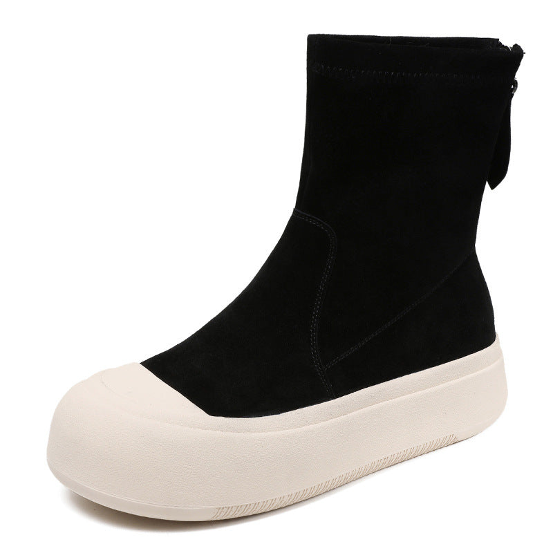 Style Fashion Back Zip Short Skinny Women's Leather Boots