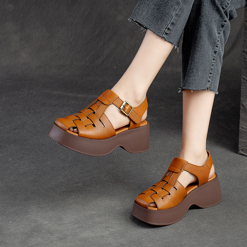Women's Closed Toe Hand-woven Breathable Platform Top Women's Shoes