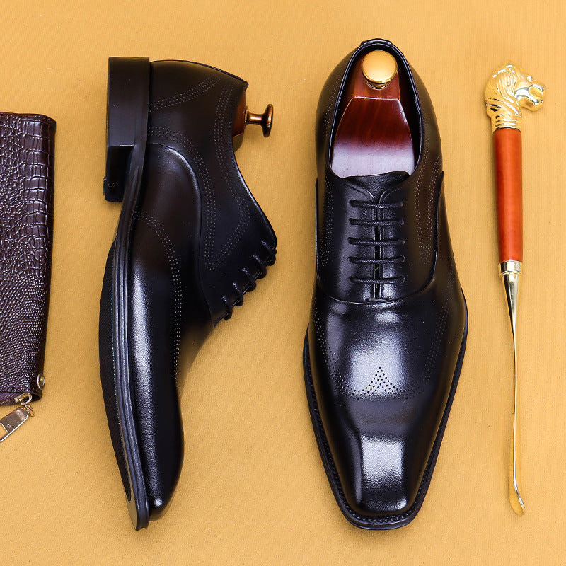 Men's Square Toe British Oxford Hand-rub Color Leather Shoes