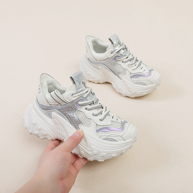 Women's Thick Bottom Heightened Daddy Fashionable Spring Distressed Breathable Women's Sports Shoes