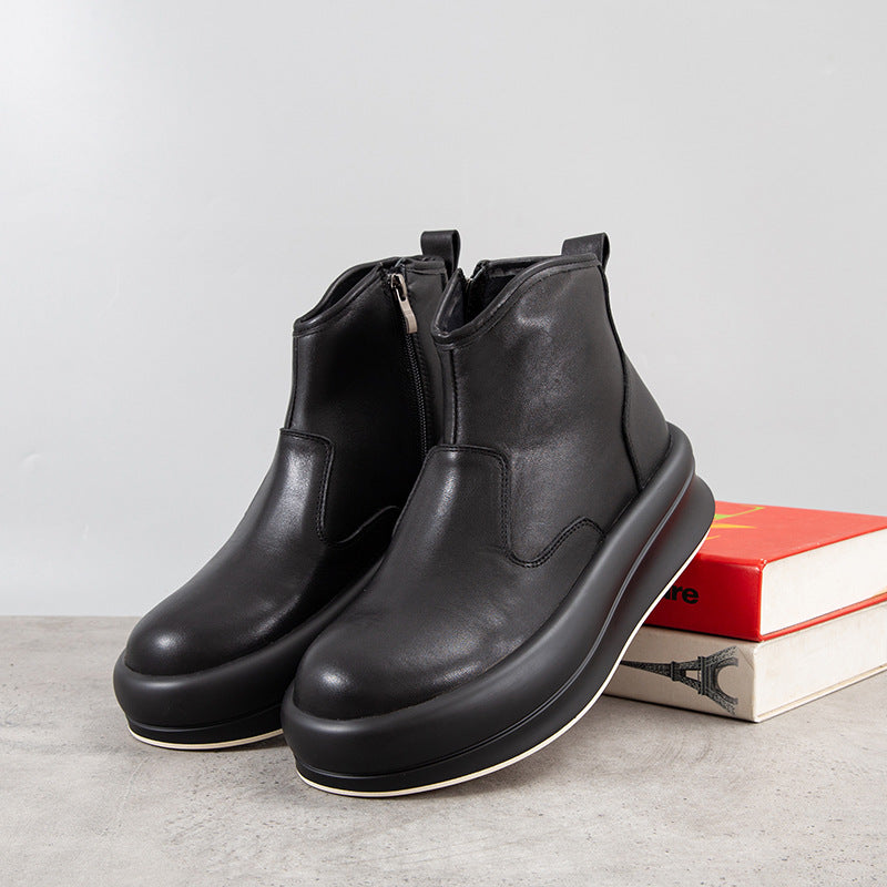 Men's Cowhide Ankle Fashion Thick Bottom Increased Boots