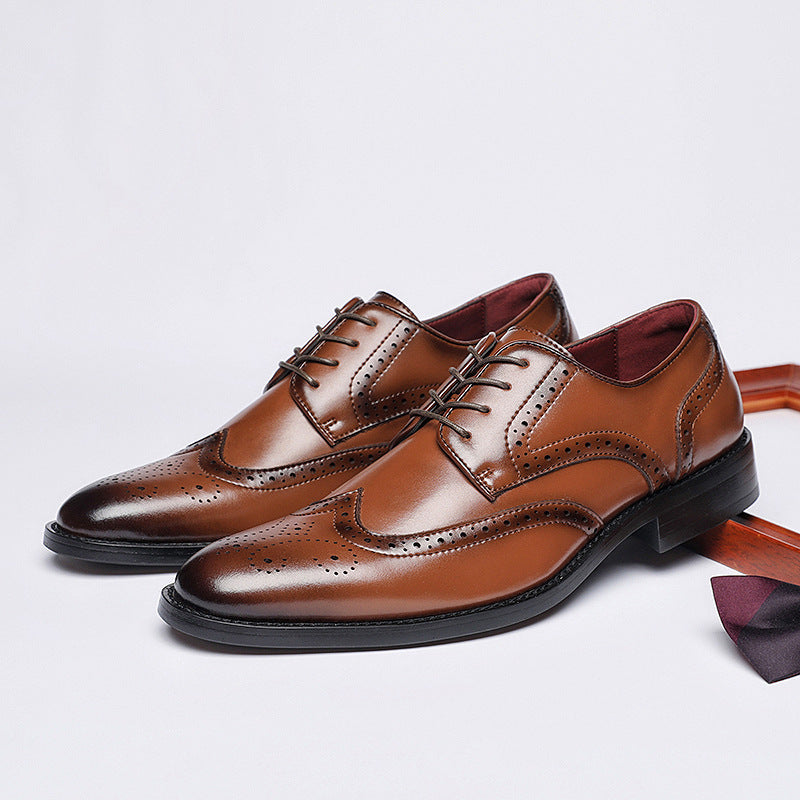 Men's Height Increasing Insole British Style Brogue Formal Derby Leather Shoes