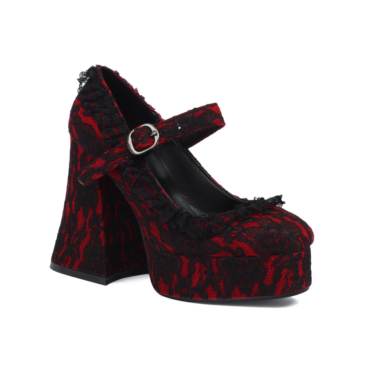 Waterproof Platform High Elegant Thick Bottom Lace Edge Mary Jane Heels