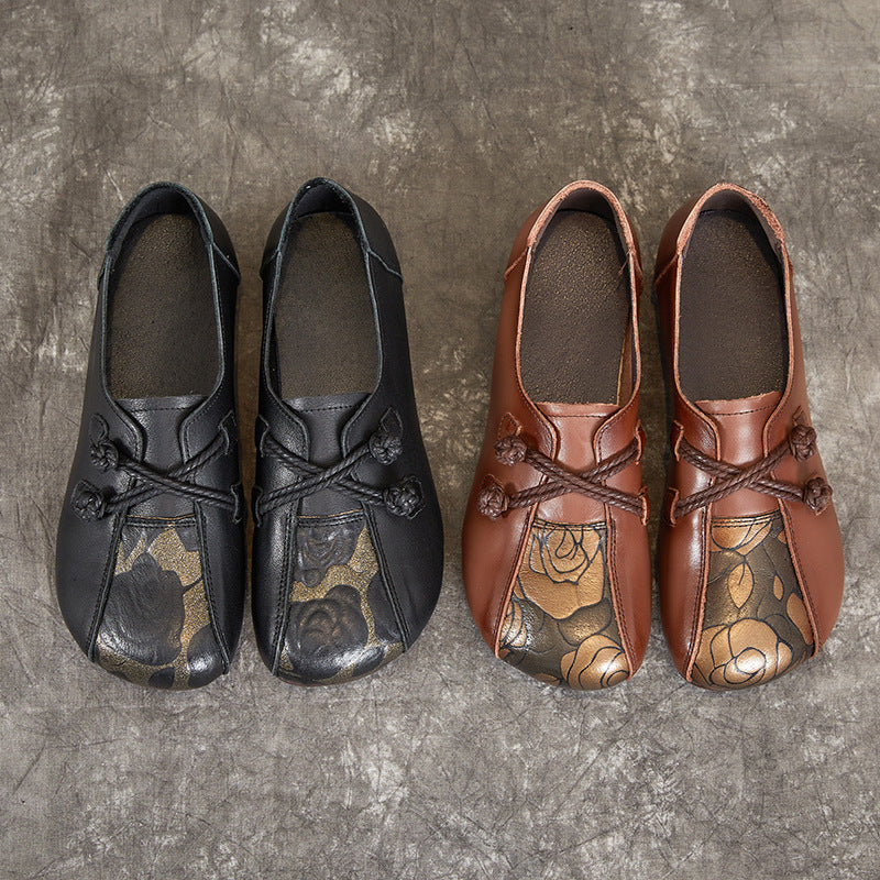 Women's Spring Mother Flat Bottom Slip-on Single Ethnic Leather Shoes