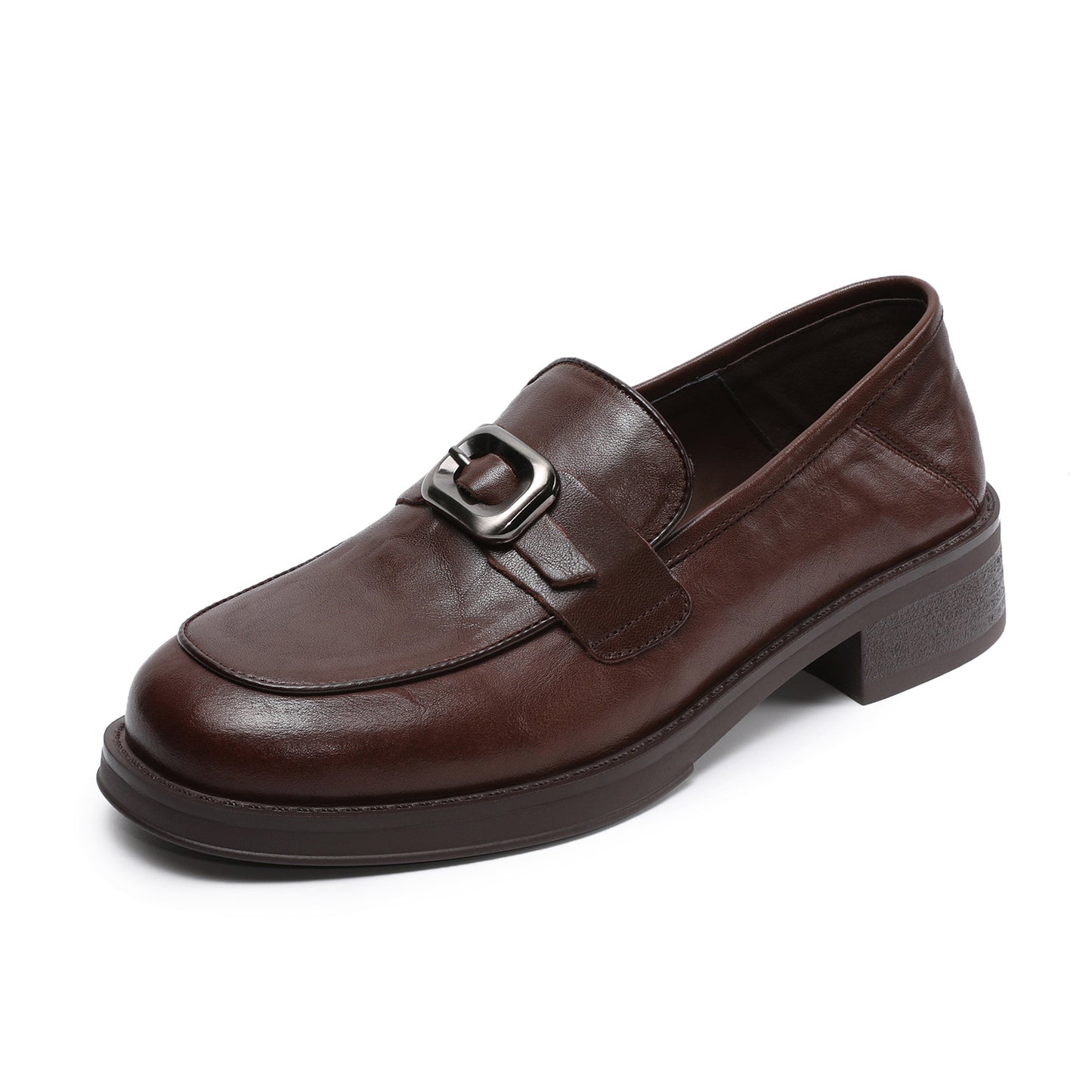 Women's Brown Retro Round Toe Spring British Women's Fashion Shoes