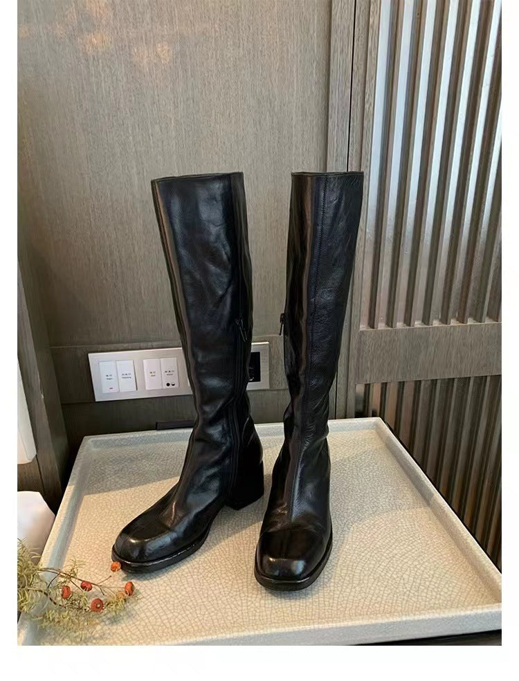 Mom Washed Horse Skin Inside Outside Chunky Platform Side Boots