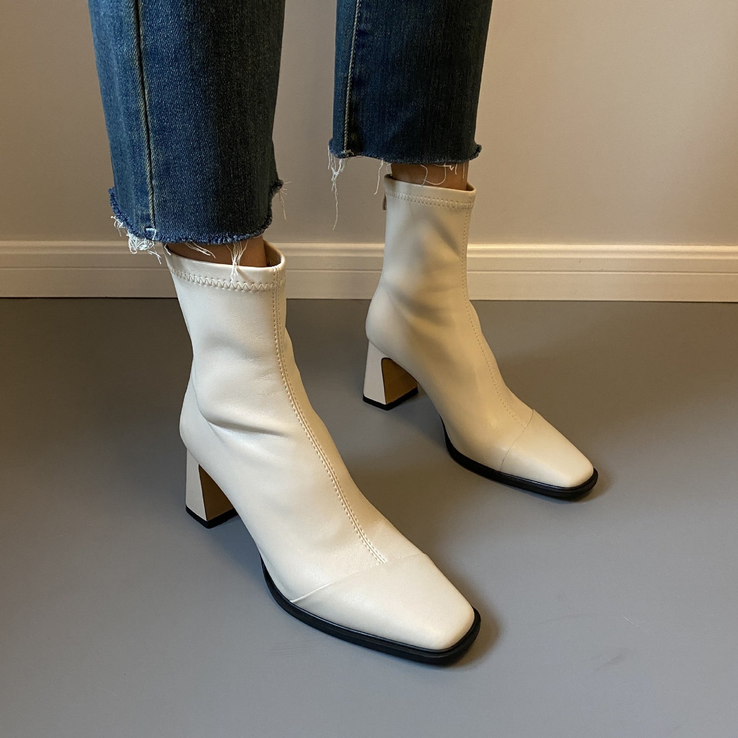 Women's Retro Skinny Martin Fleece-lined Square Toe High Boots
