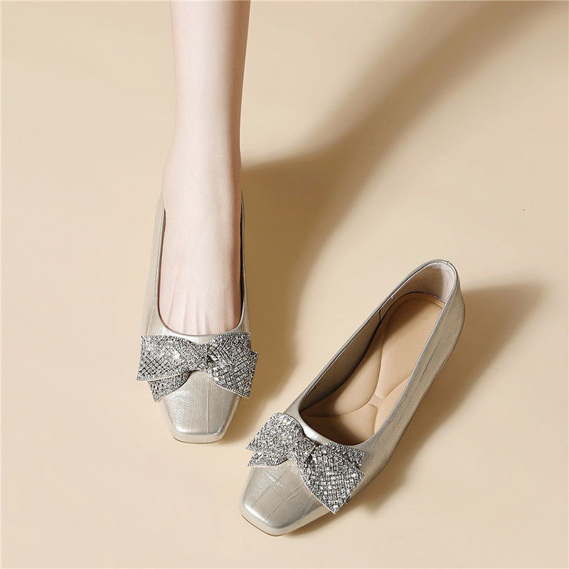 Women's Lux Square Toe Pumps Spring Rhinestone Bow High High-grade Women's Shoes