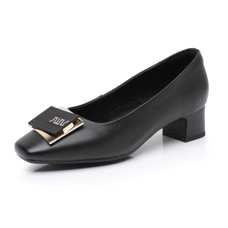 Women's Chunky Low-cut Square Toe Small Size Women's Shoes