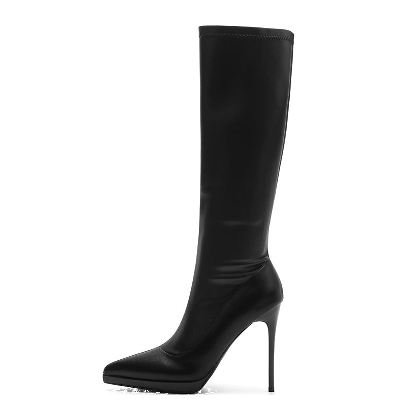 Women's Stiletto Below The Knee High Leg Women's Leather Boots