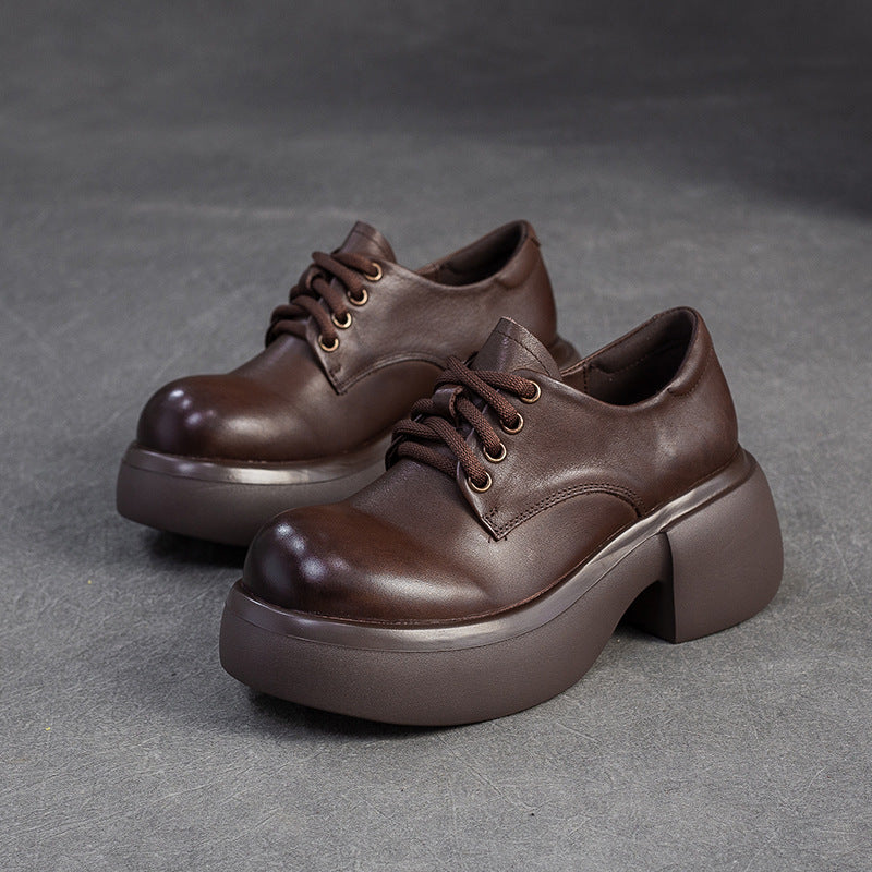 Women's First Layer Cowhide Retro Small Heightened Single Big Head Men's Shoes