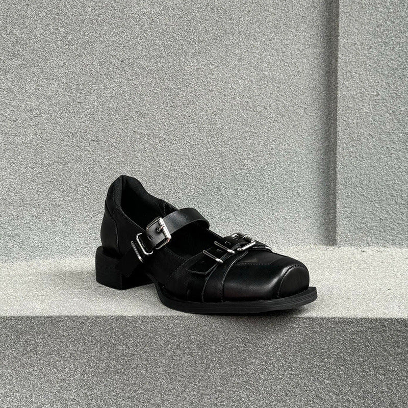 Women's Niche Round Toe Pumps Summer Dark Leather Shoes