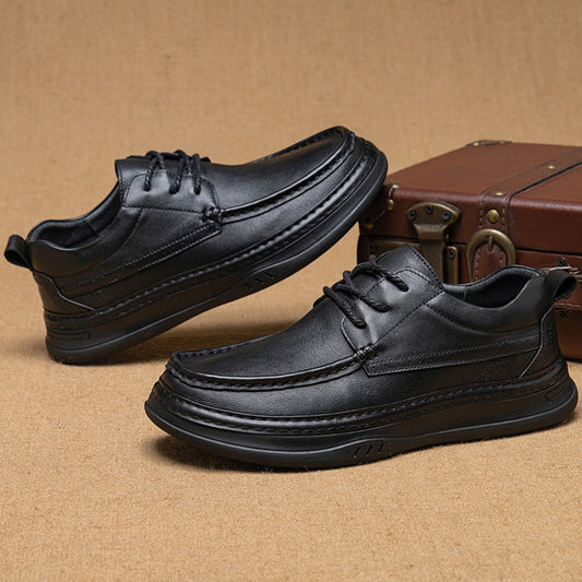 Men's Round Toe Layer Cowhide Soft Bottom Leather Shoes