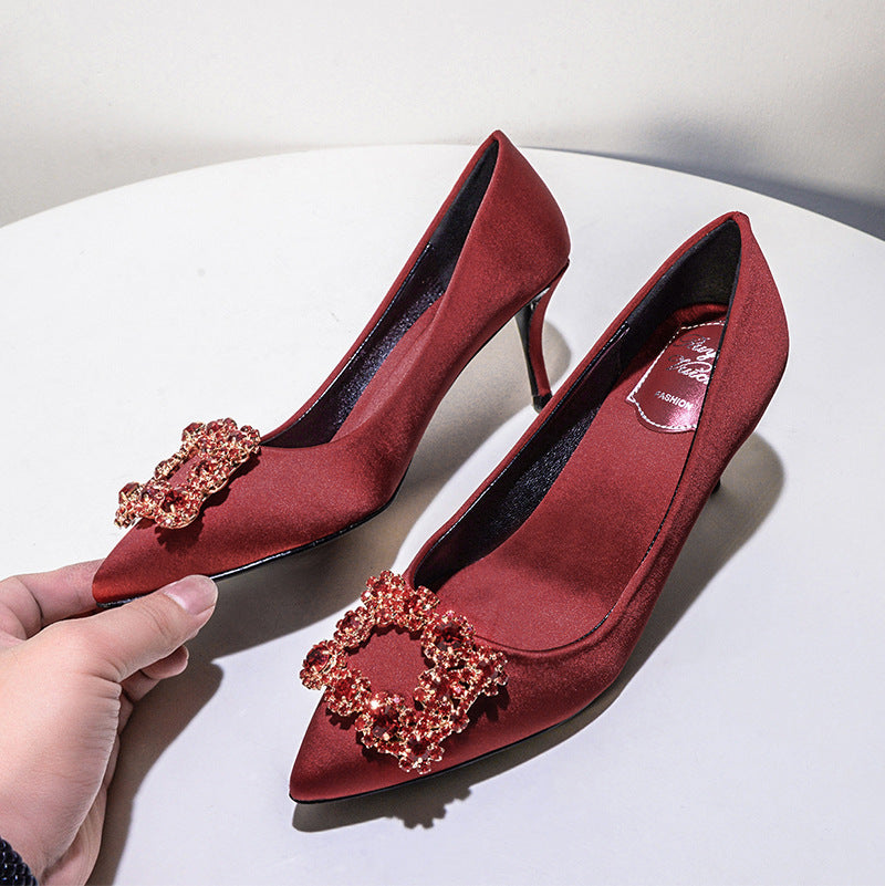 Women's High Shallow Mouth Stiletto Red Wedding Women's Shoes