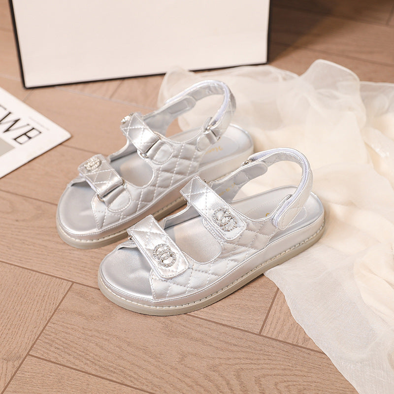 Women's Chic Velcro Rhombus Thick Bottom Toe Sandals