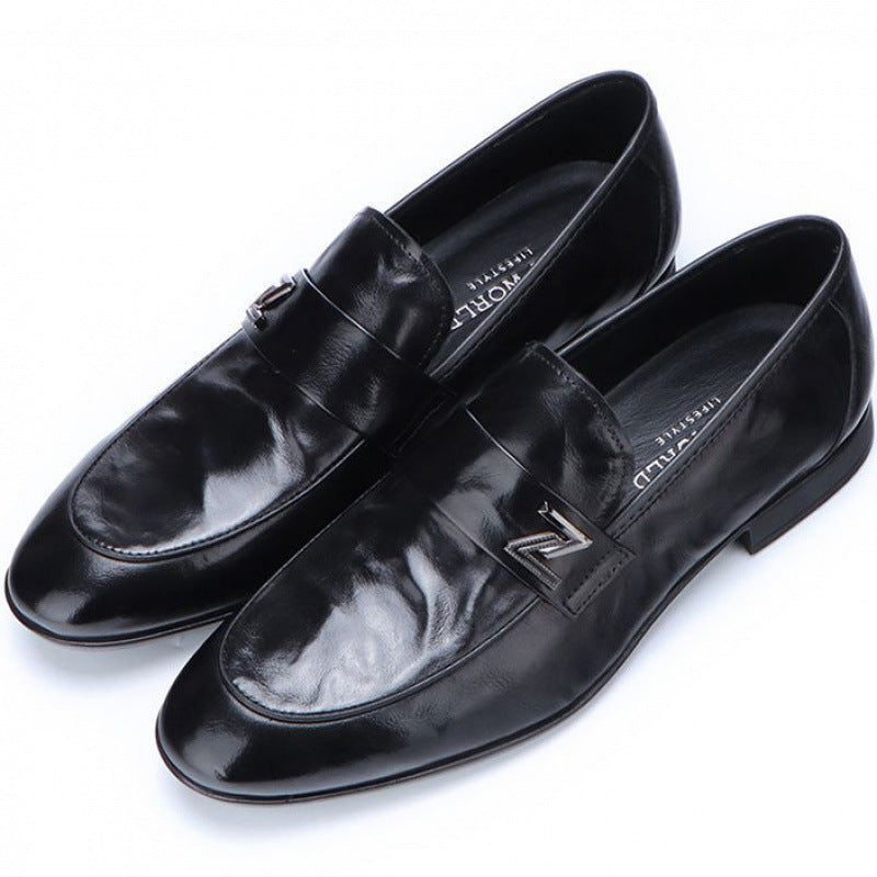 Men's One Pedal Black Genuine Fashion Soft Leather Shoes