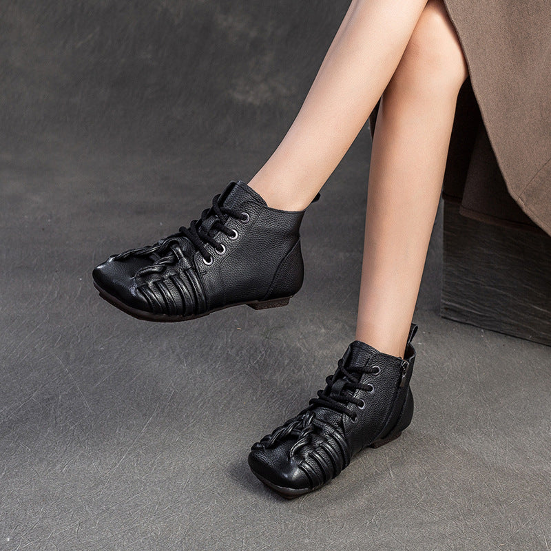 Women's Comfort Retro Ankle First Layer Cowhide Boots