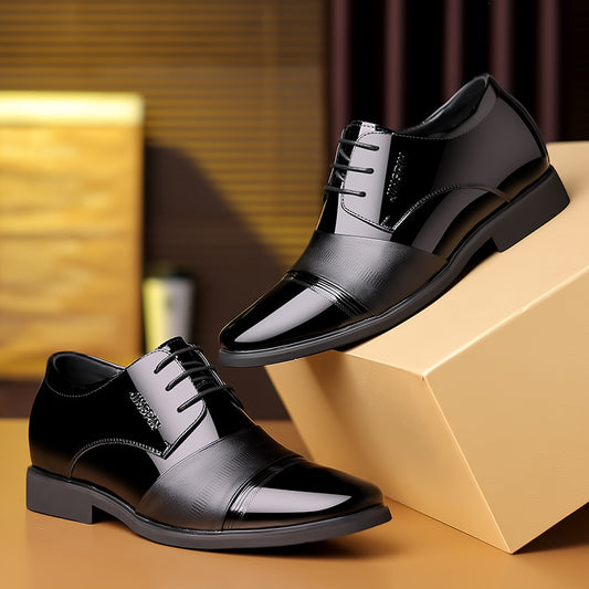 Men's Height Increasing Insole Pointed Toe Shiny Patent Business Formal Leather Shoes