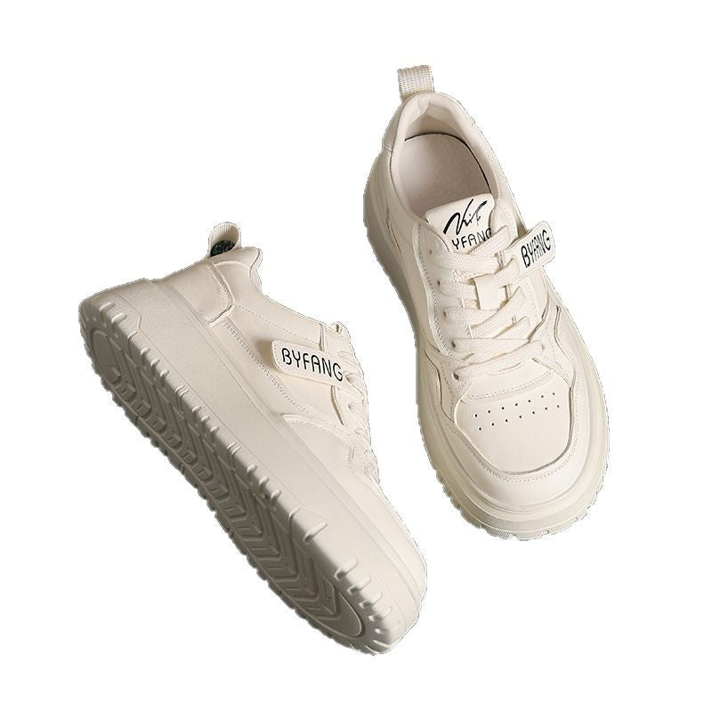Women's Top Layer Cowhide Platform White Height Sneakers