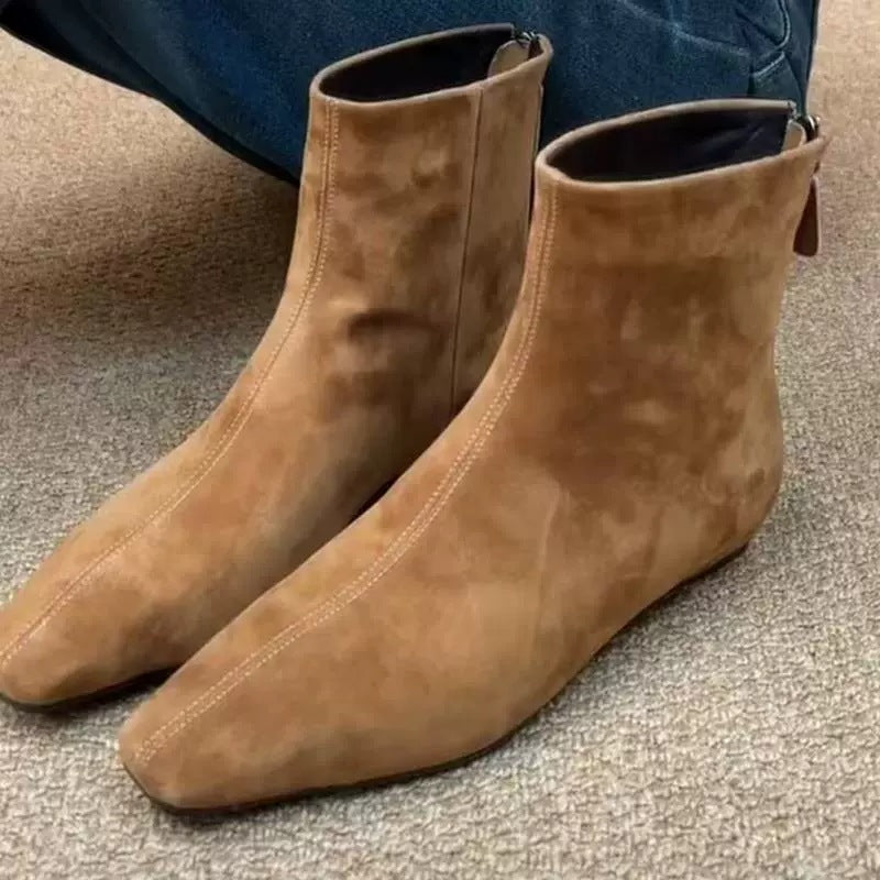 Women's French Style Temperamental Ankle Square Toe High-grade Black Boots