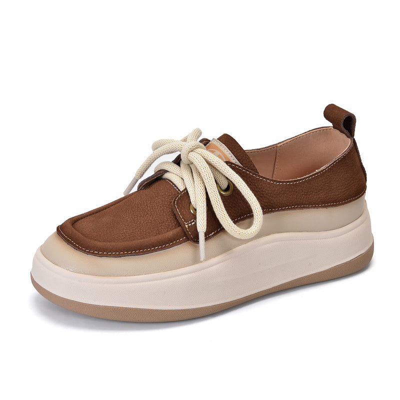 Women's First Layer Cowhide Vintage Skateboard Genuine Thick Bottom Soft Casual Shoes
