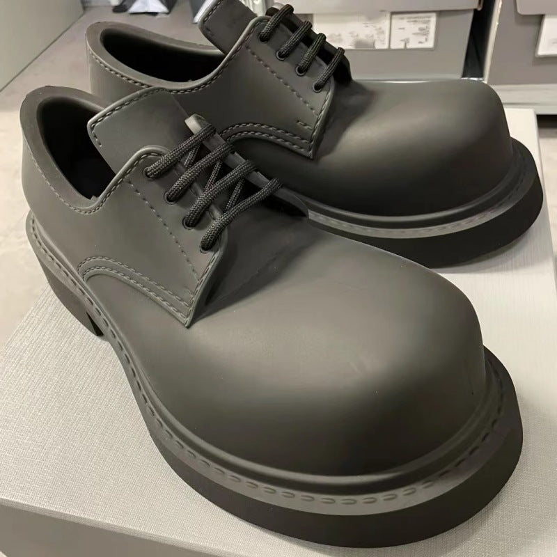 Women's & Men's Chunky British Niche Height Increasing Round Leather Shoes